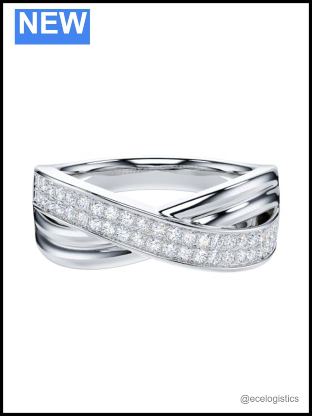 Sterling Silver Moissanite Crisscross Wedding Band Ring